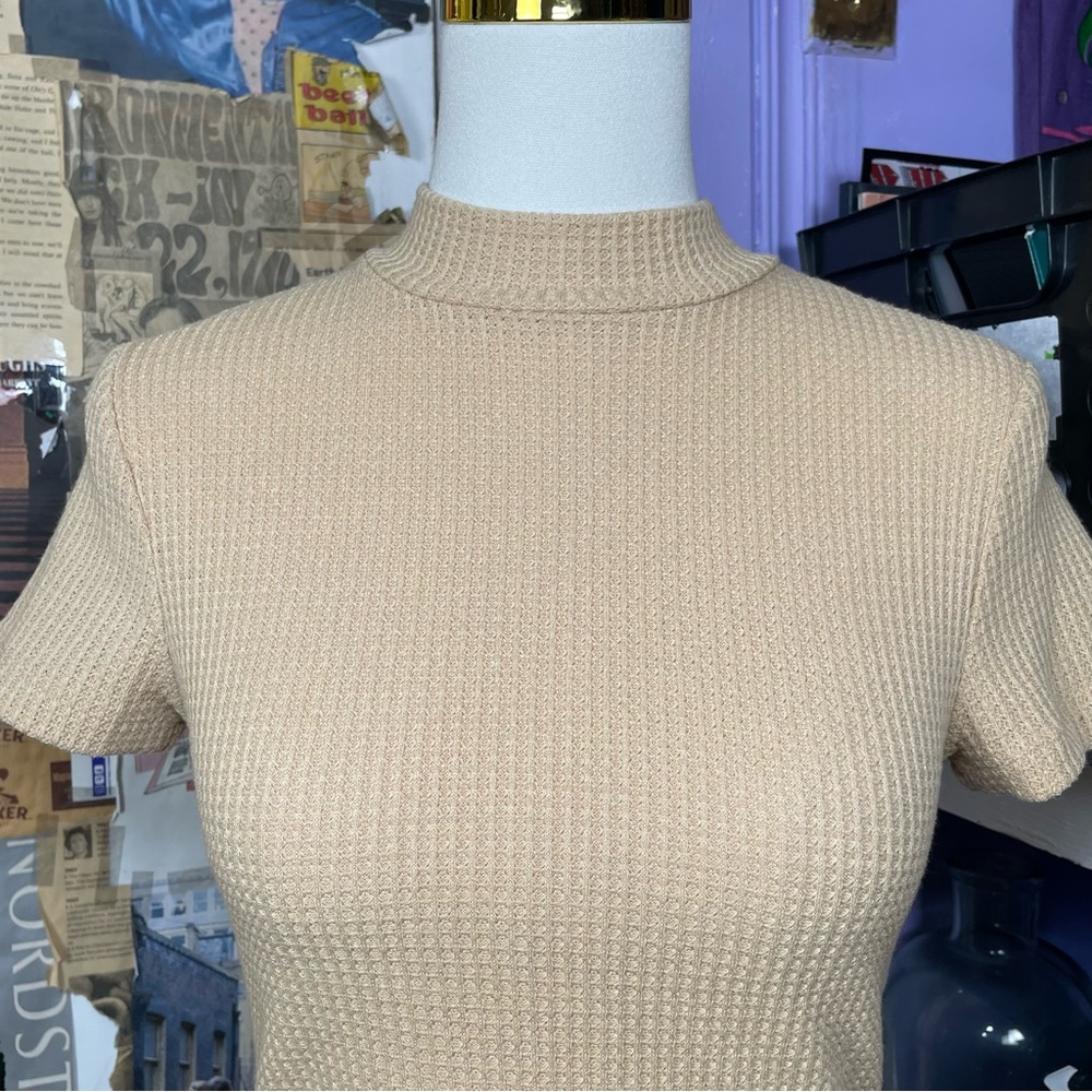 Beige Ribbed Mock Neck Top - Picture 2 of 5